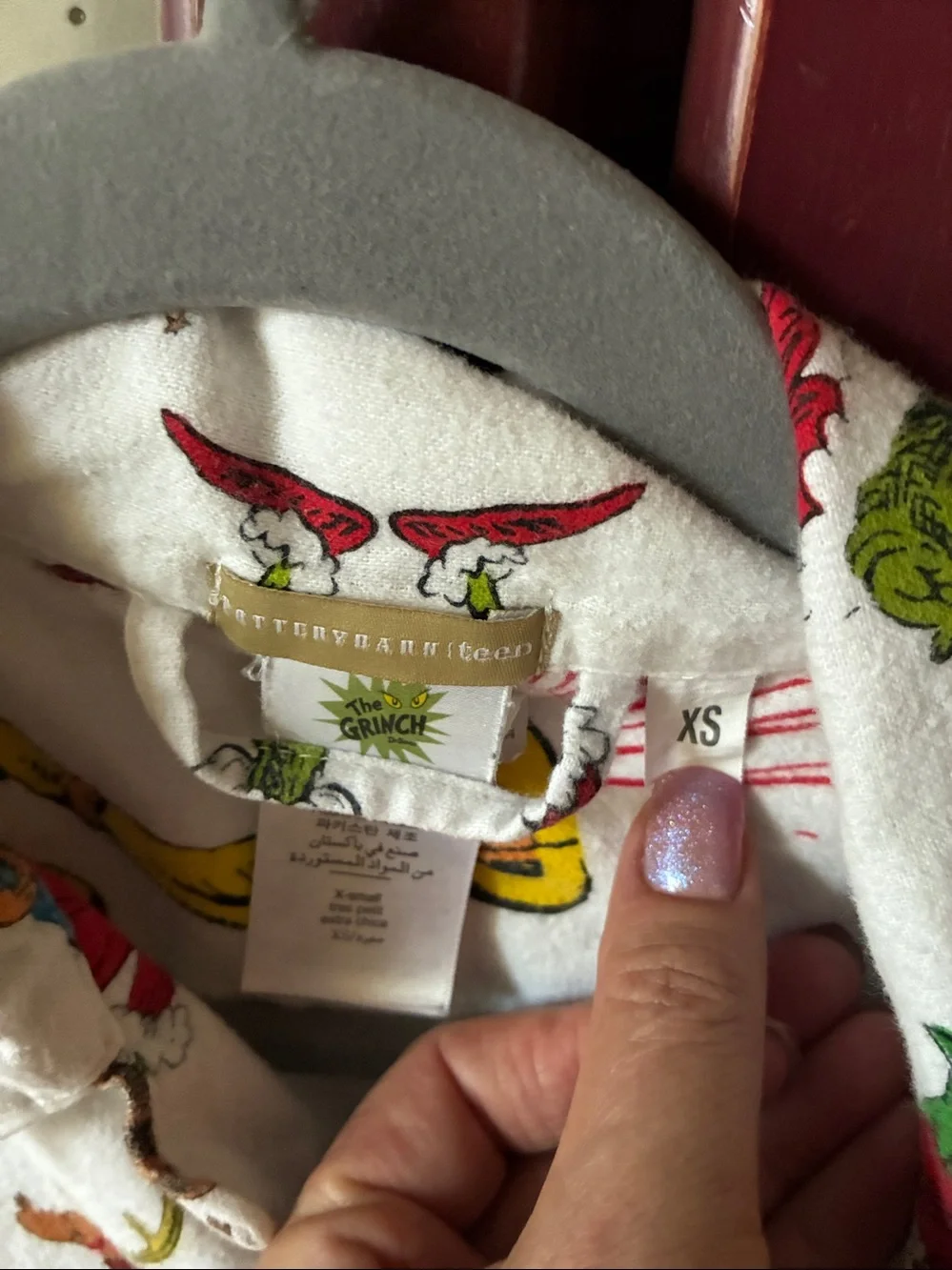 Pottery Barn TEEN Dr Seuss Grinch Flannel Pajamas Top XS
